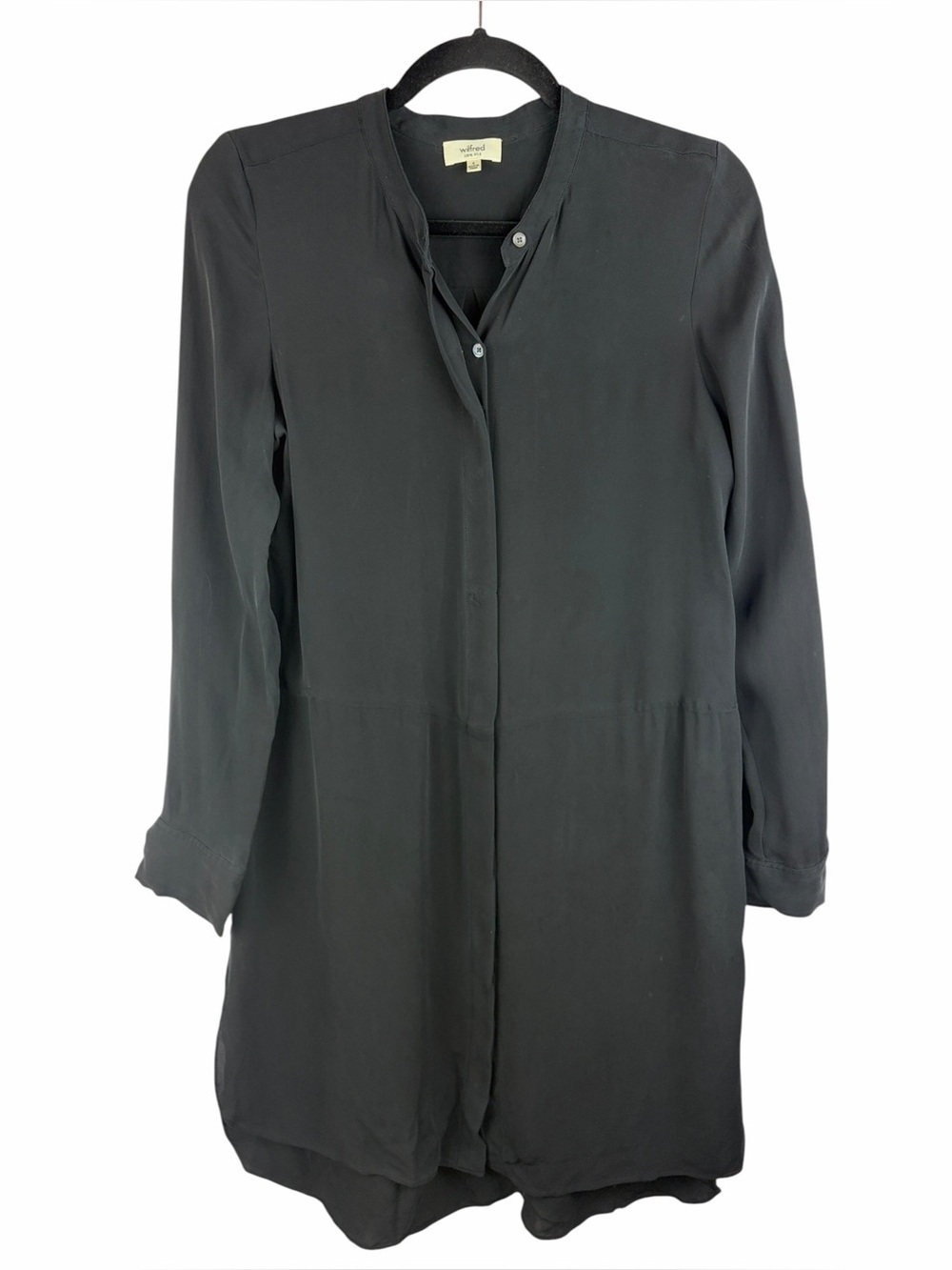 Wilfred Aritzia 100% Silk Black Long Sleeve Tunic Blouse Small Minimalist